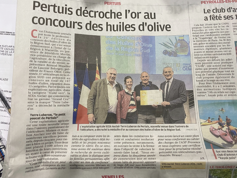 pertuis decroche or au concours des huiles olive
